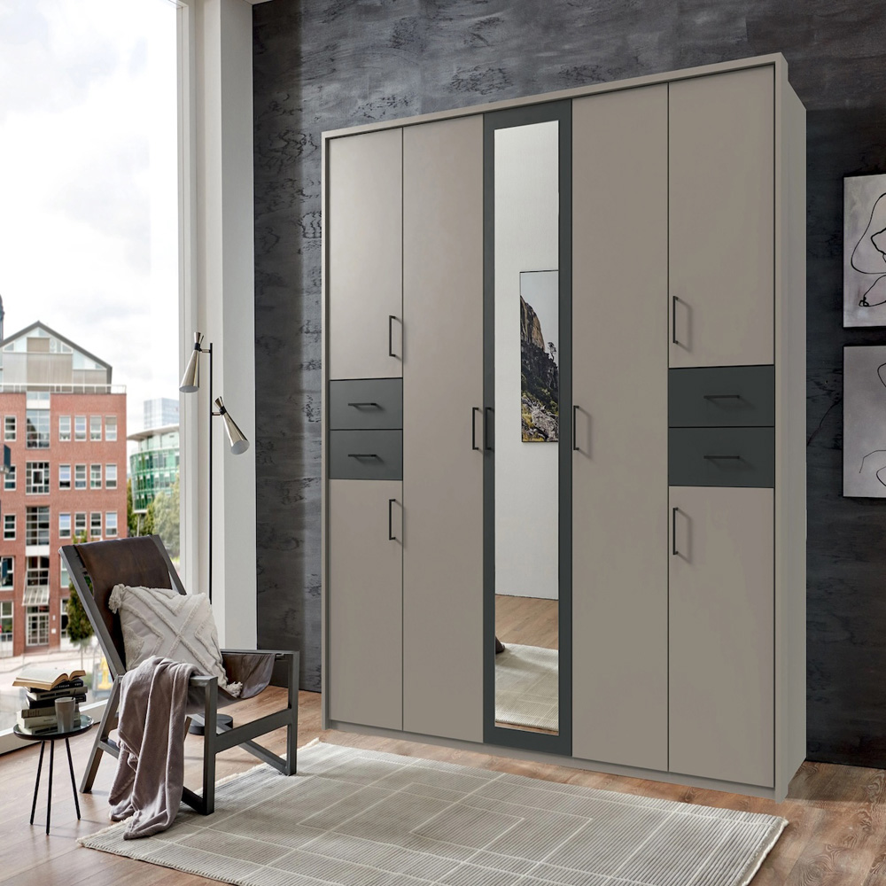 TJ'S Vegas 5 Door 4 Drawer Sahara Grey Mirrored Wardrobe Image 3