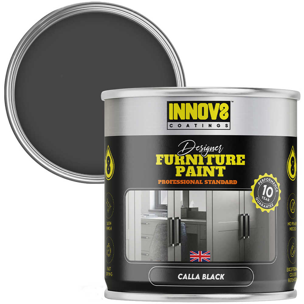 Innov8 Coatings Designer Calla Black Satin Finish Furniture Paint 750ml Image 1