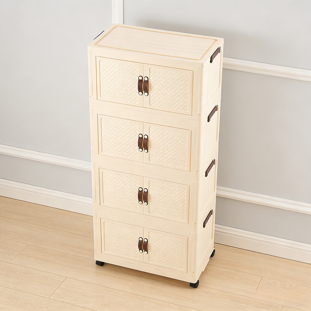 Living and Home 4-Tier Cream Foldable Storage Cabinet with Castors Image 2