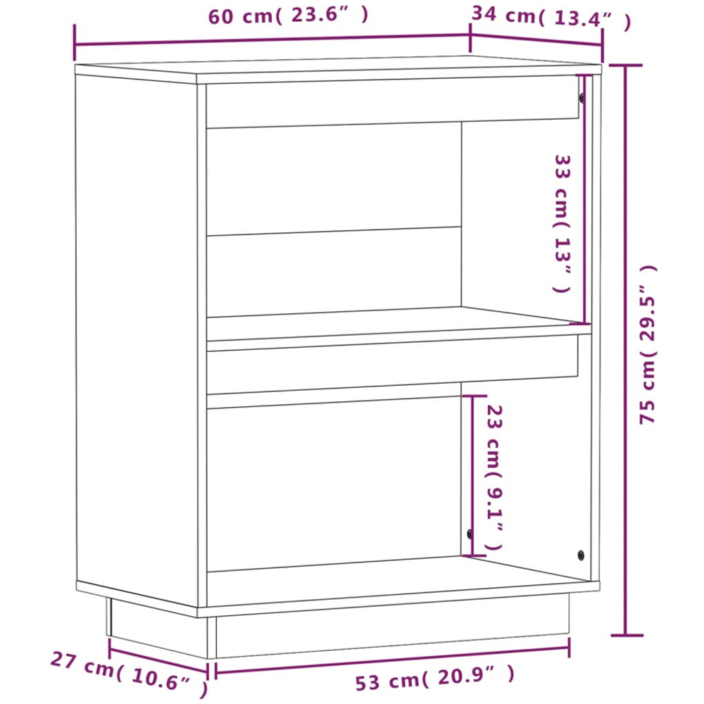 vidaXL 2 Open Shelf Black Solid Pine Wood Console Cabinet Image 9