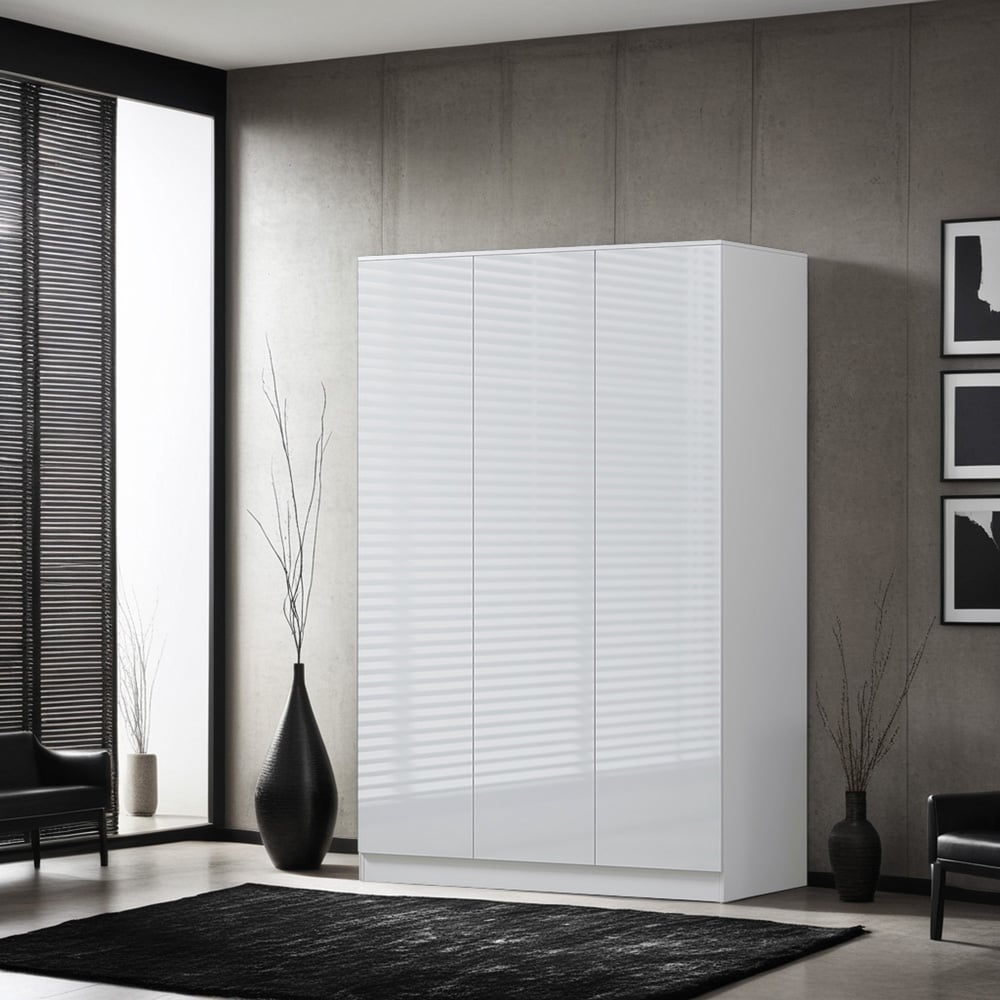 FWStyle Stora 3 Door White Gloss Wardrobe Image 3