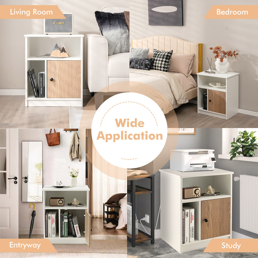 Costway Single Door 2 Shelf White Bedside Table Set of 2 Image 5