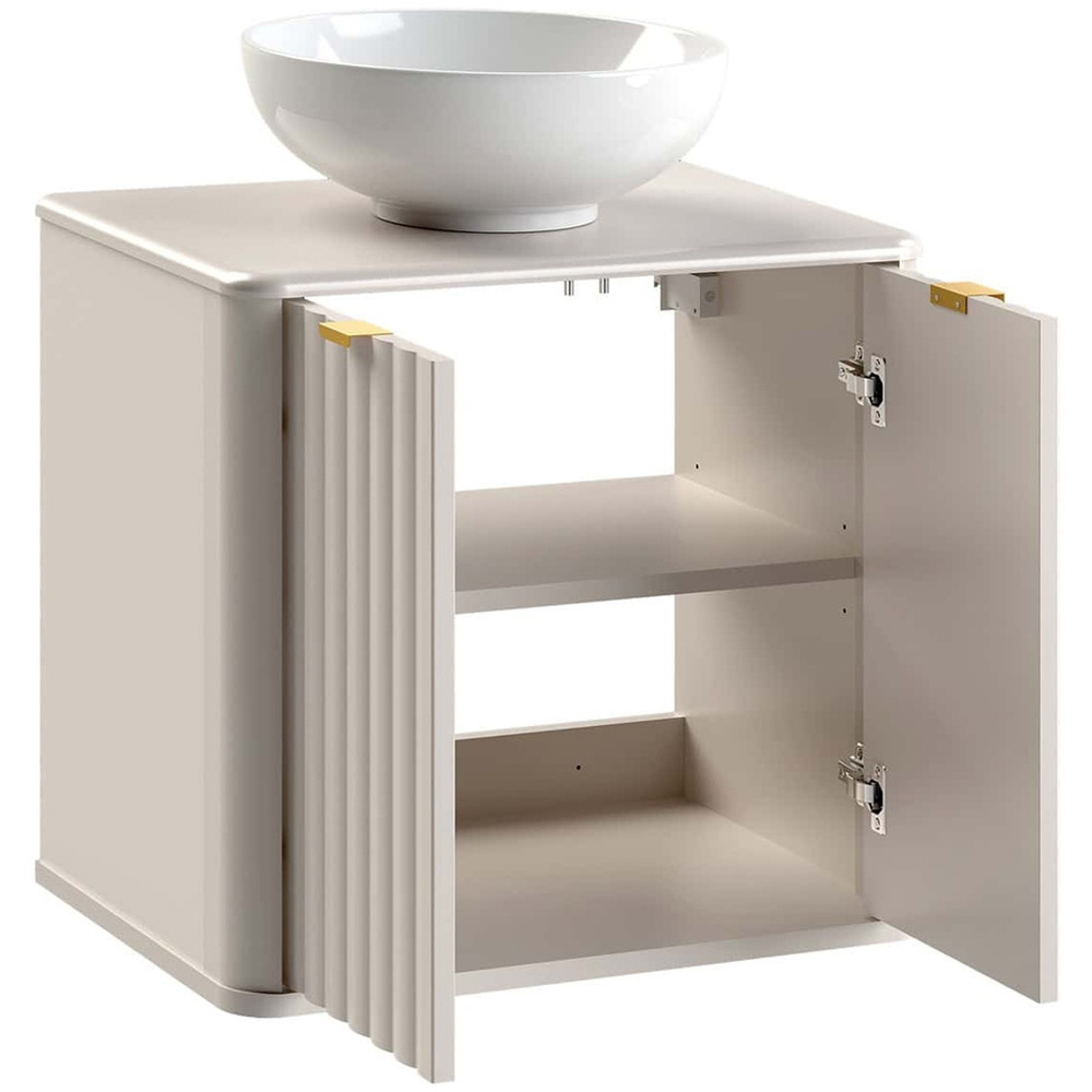 Impact Furniture Oren 2 Door Cashmere Beige Fluted Wall Hung Under Sink Vanity Unit with Basin 600mm Image 6