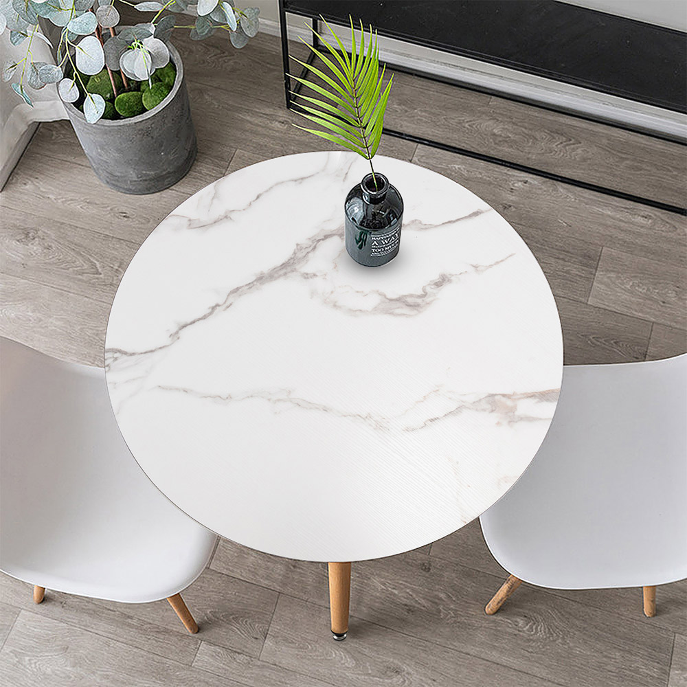 Costway White Faux Marble Round Side Table Image 4