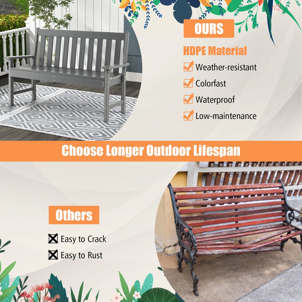 Costway Grey All Weather Garden Bench Image 6