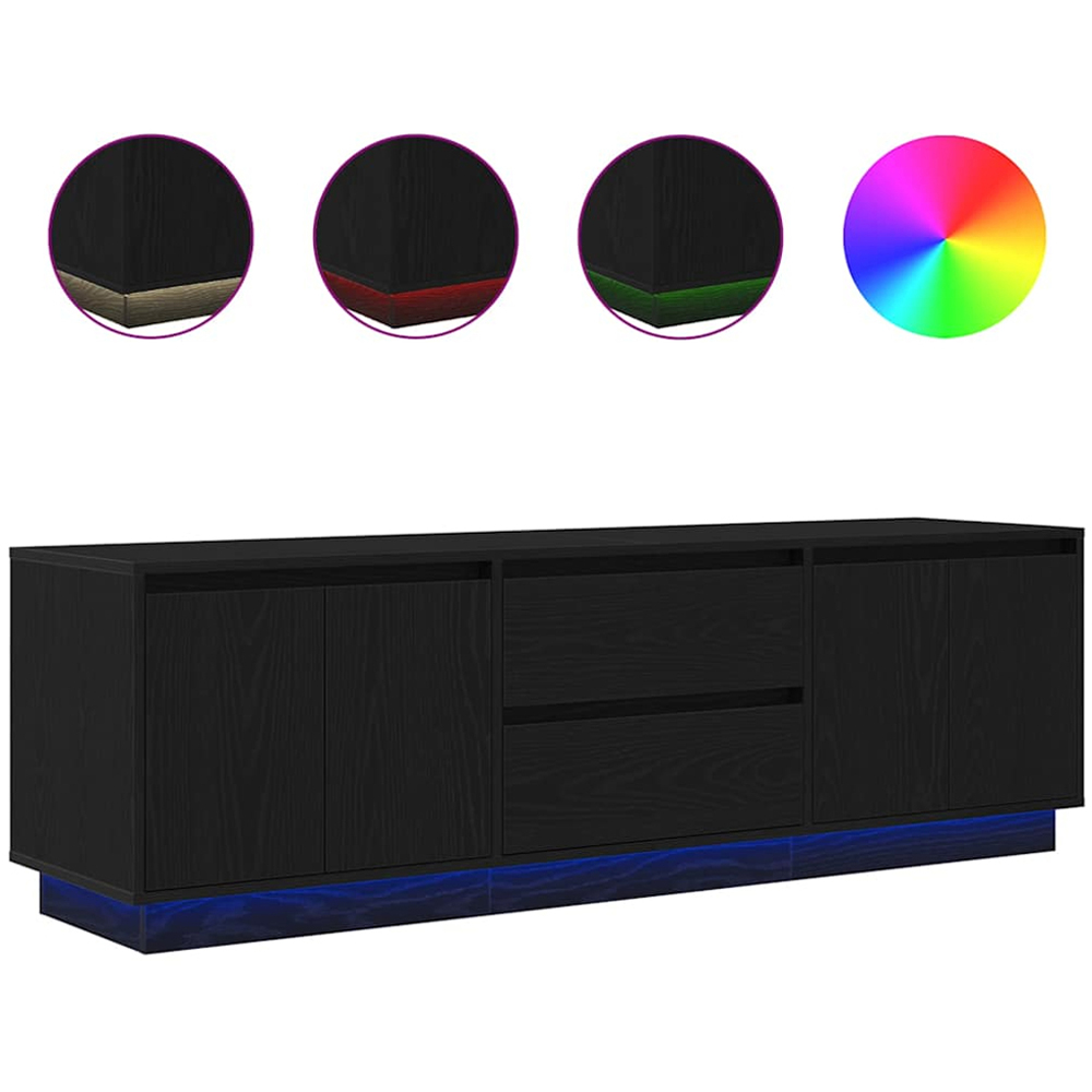 vidaXL 4 Door 2 Drawer Black TV Cabinet with LED Lights Image 4