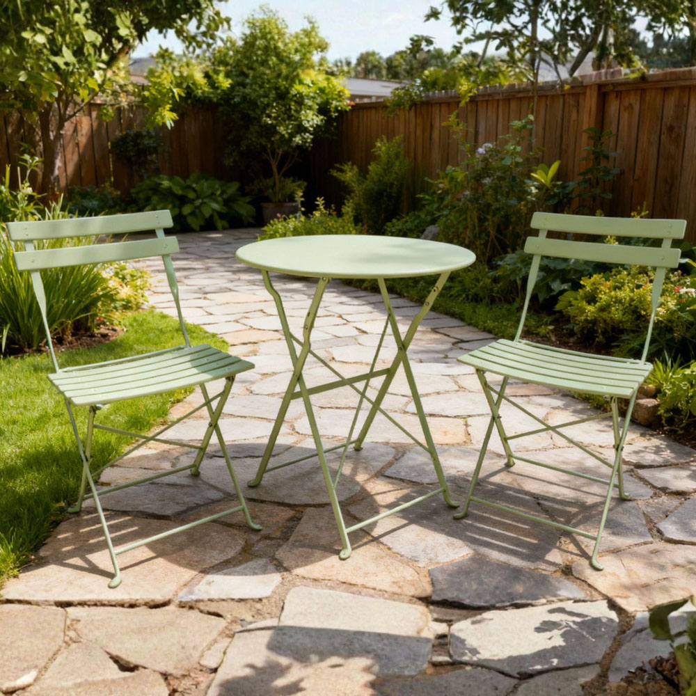Home Source Clifton 2 Seater Sage Green Metal Folding Bistro Set Image 5