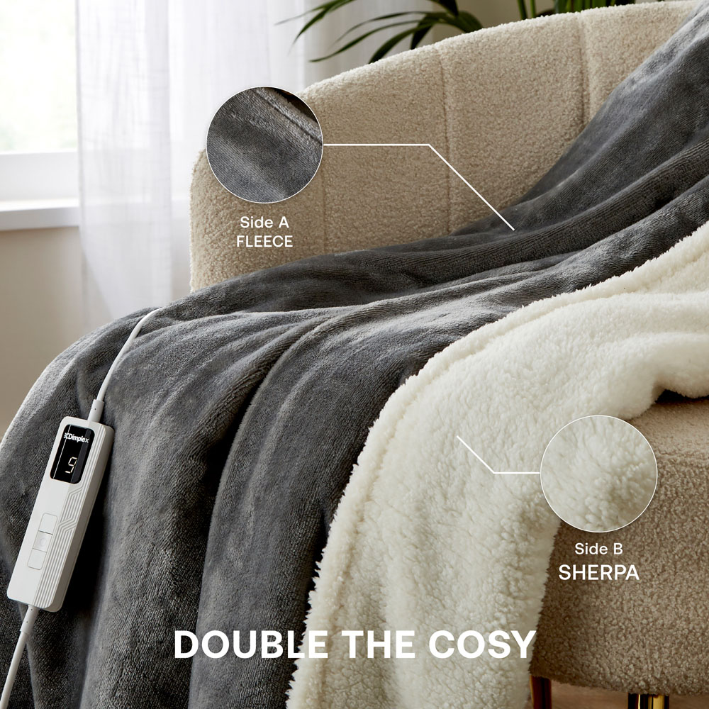 Dimplex Super Cosy Grey and White Sherpa Fleece Heated Throw 130 x 180cm Image 4
