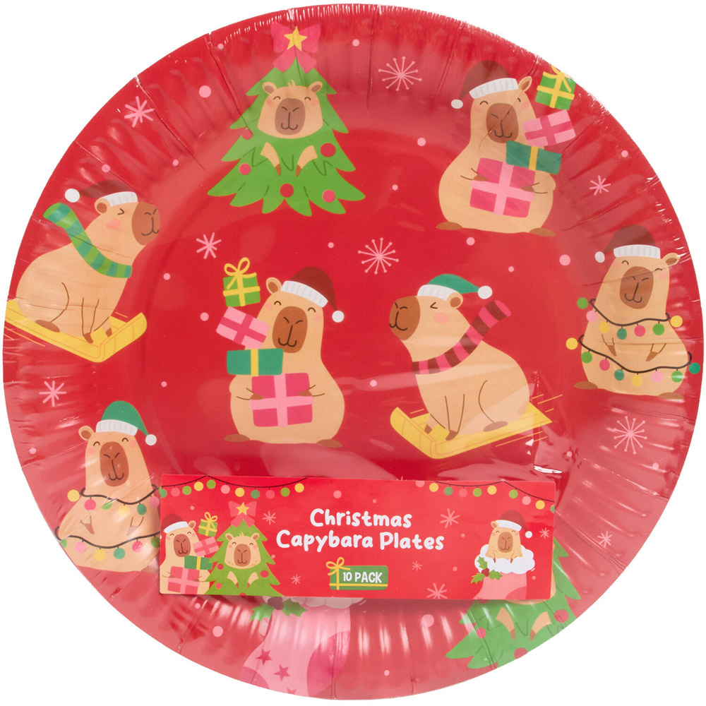 Pack of 10 Christmas Capybara Paper Plates Image 1