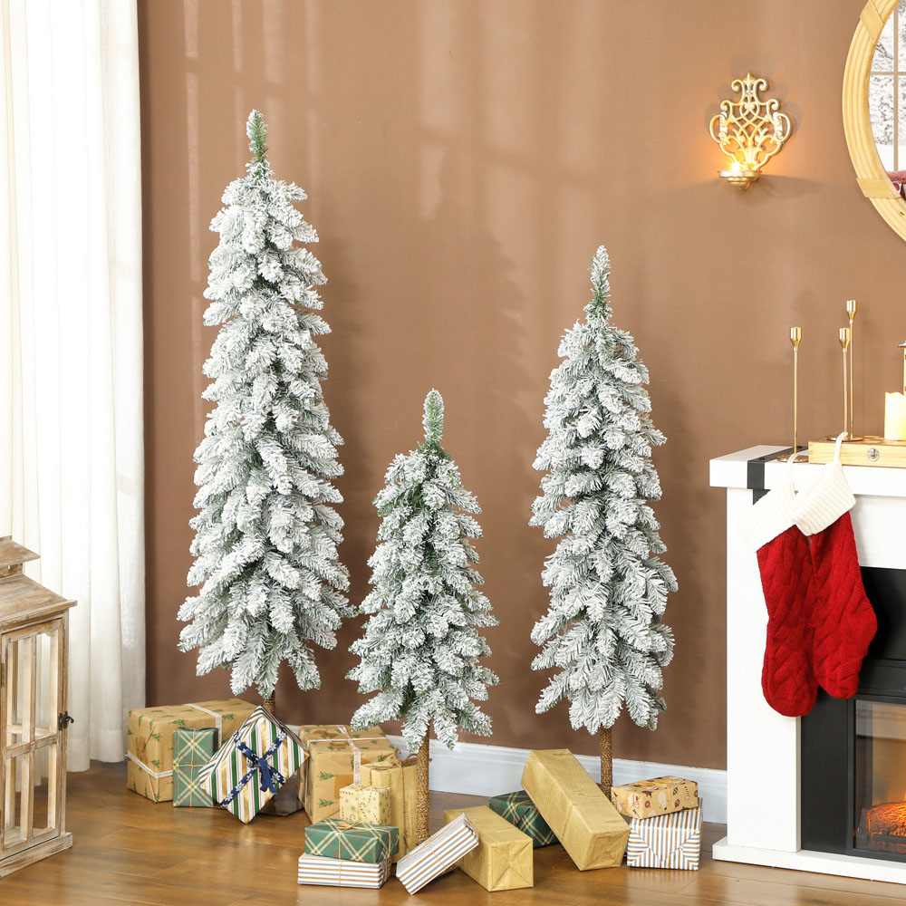 Everglow Pencil Down swept Flocked Artificial Christmas Tree Set of 3 Image 2
