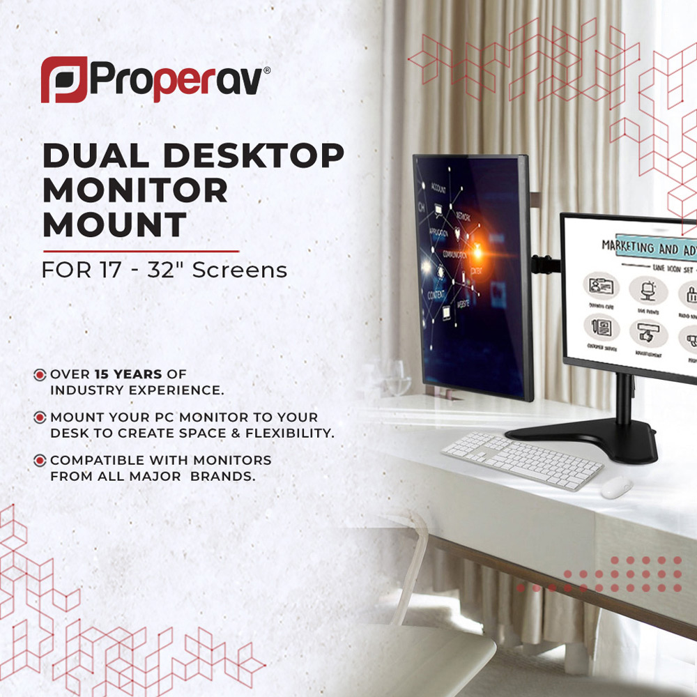 ProperAV 17 to 32 Inch Dual Swing Arm Monitor Mount with Free Standing Base Image 5