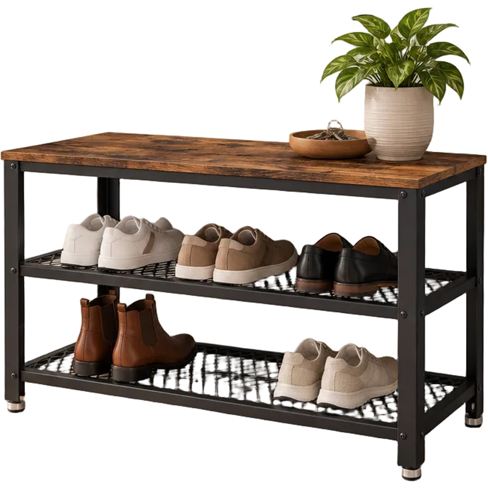 Modcraft 2 Shelf Industrial Style Shoe Bench Image 3