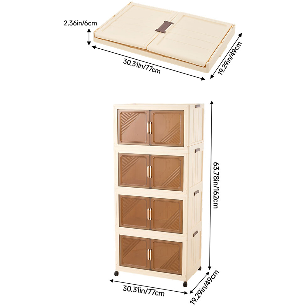 Living and Home 4-Tier Cream and Amber Transparent Foldable Storage Cabinet with Castors Image 8