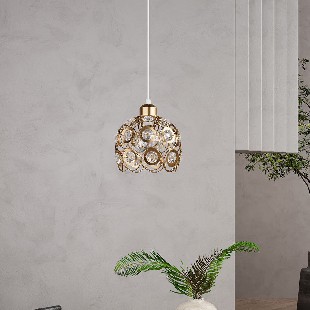 Living and Home Gold Iron Clear Glass Pieces Shade E27 Pendant Light Image 2