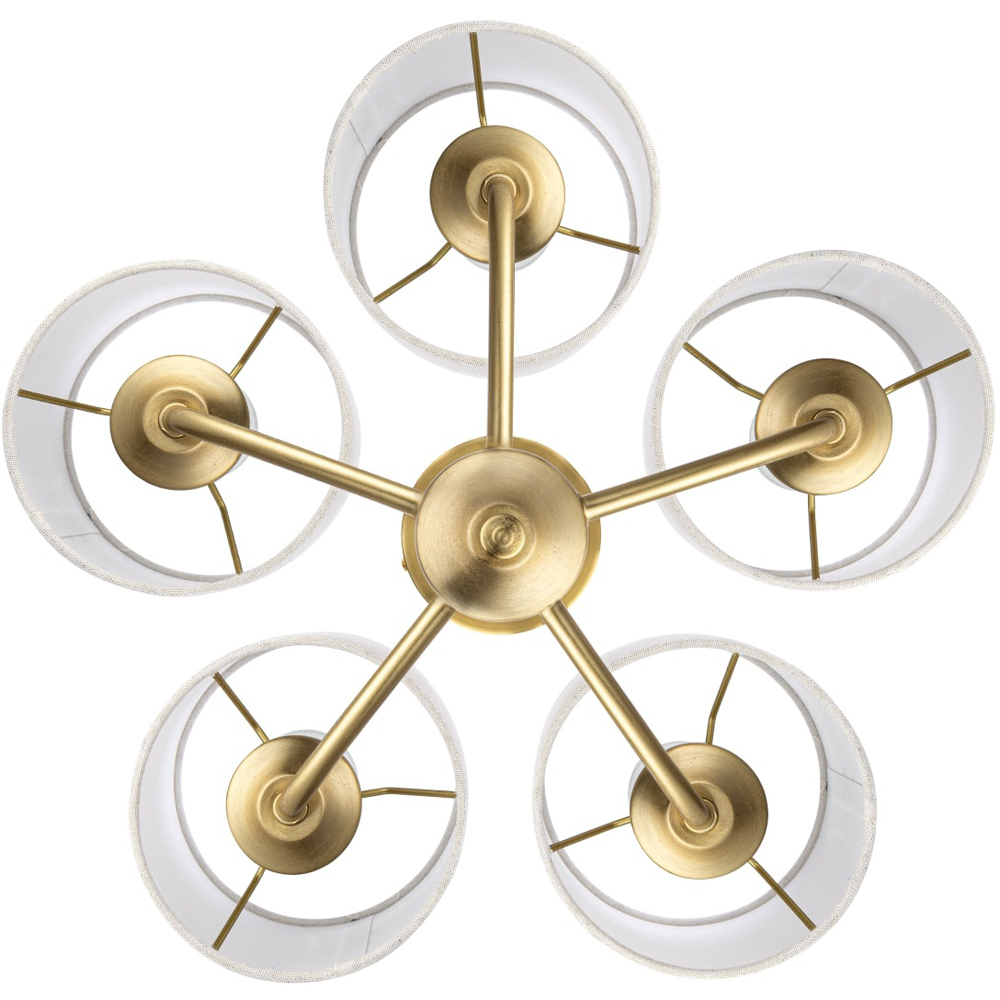 Cosylyte Winston 5 Light Classic Faux Linen Drum Shade Brass Ceiling Light Image 5