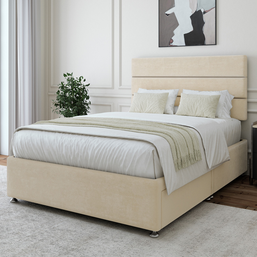 Bedmaster Single Cream Naples Velvet 2 Drawers Divan Base Storage Bed Image 1