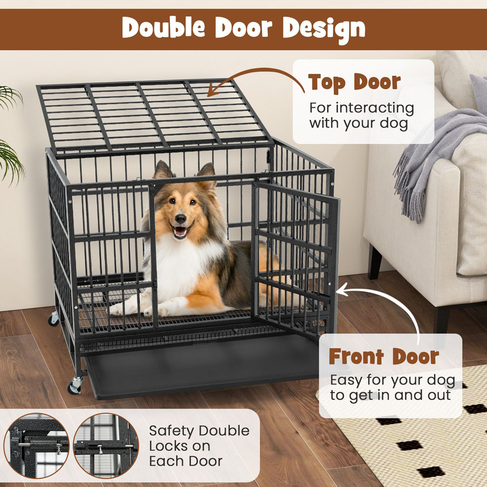 Costway Medium 2 Door Foldable Metal Dog Cage 96cm Image 5