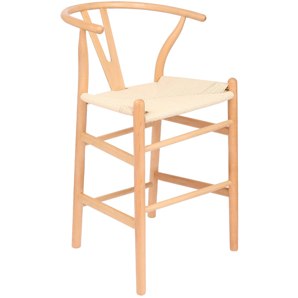 Nicholas Winter Natural Woven Rope Wooden Wishbone Bar Stool Image 2