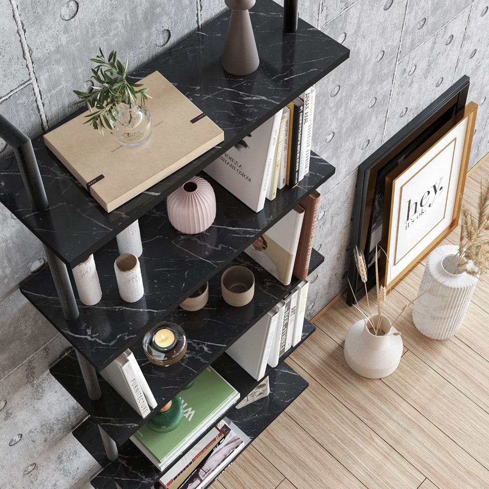 Decorotika Paulina 5 Shelf Black Marble Bookshelf Image 5