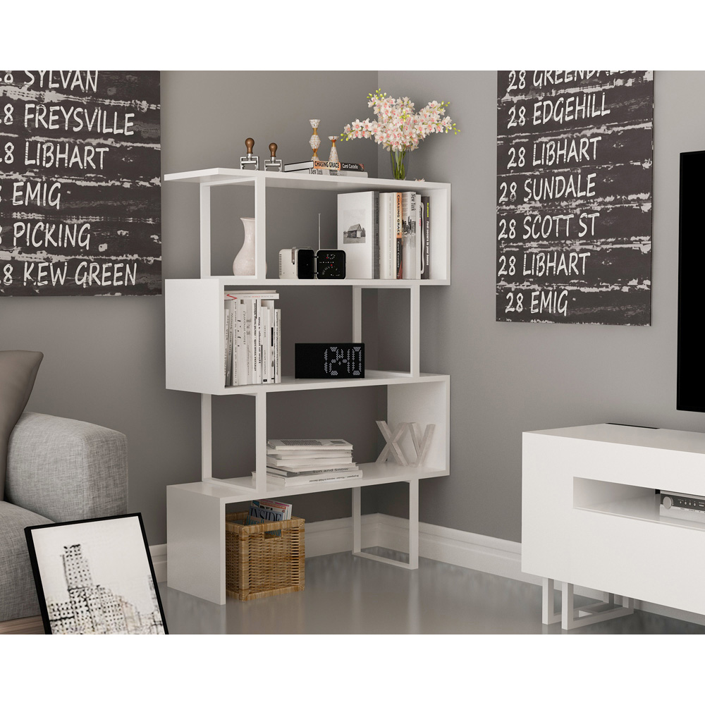 Decorotika Adriana 4 Shelf White Geometric Bookcase Image 4