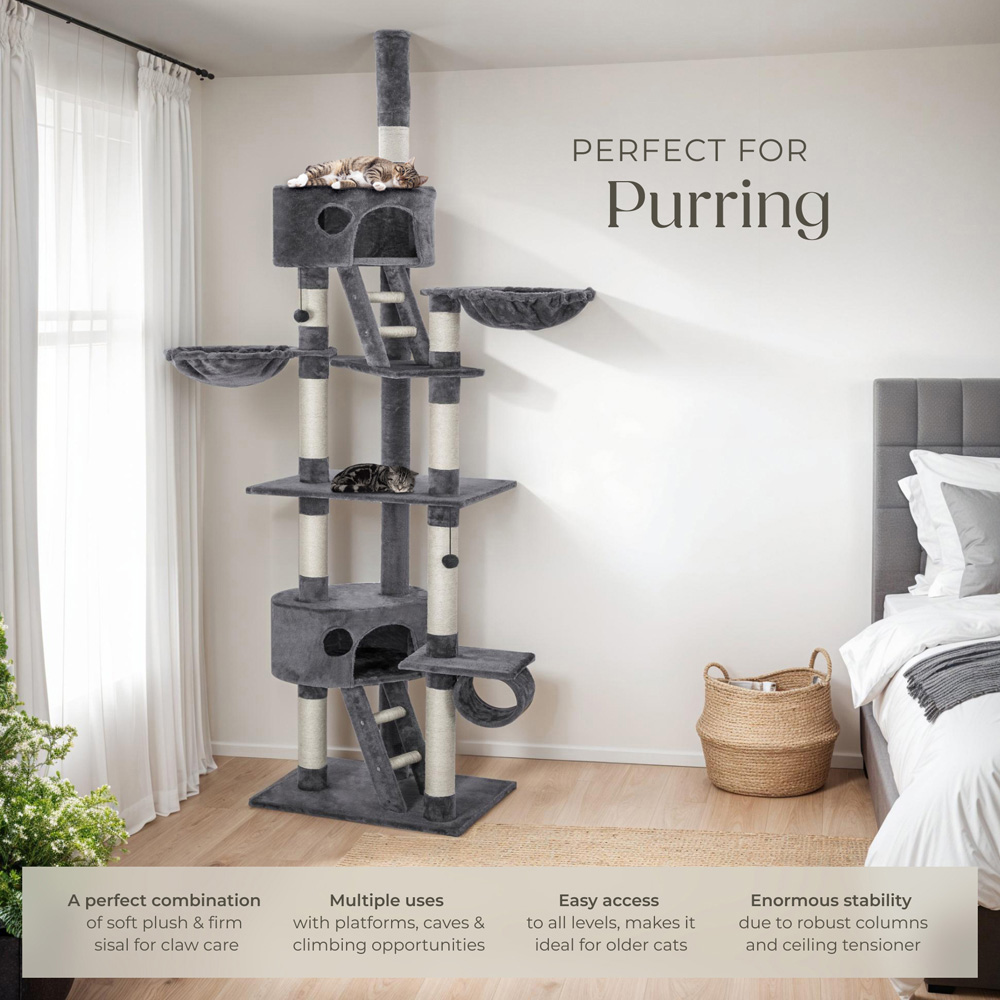 tectake Hansi Grey Cat Tree with Scratching Posts 260cm Image 3