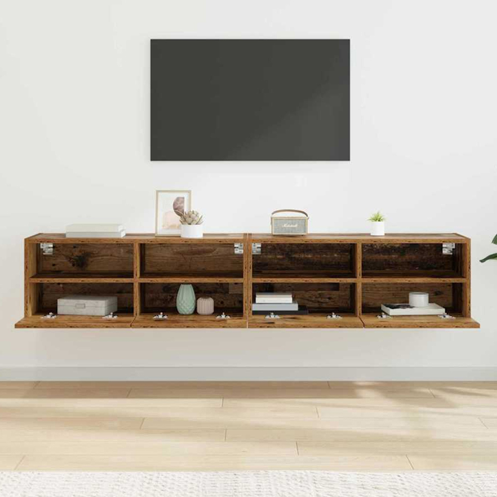 vidaXL 2 Door 2 Shelf Old Wood Wide Wall Mounted TV Unit Set of 2 Image 1