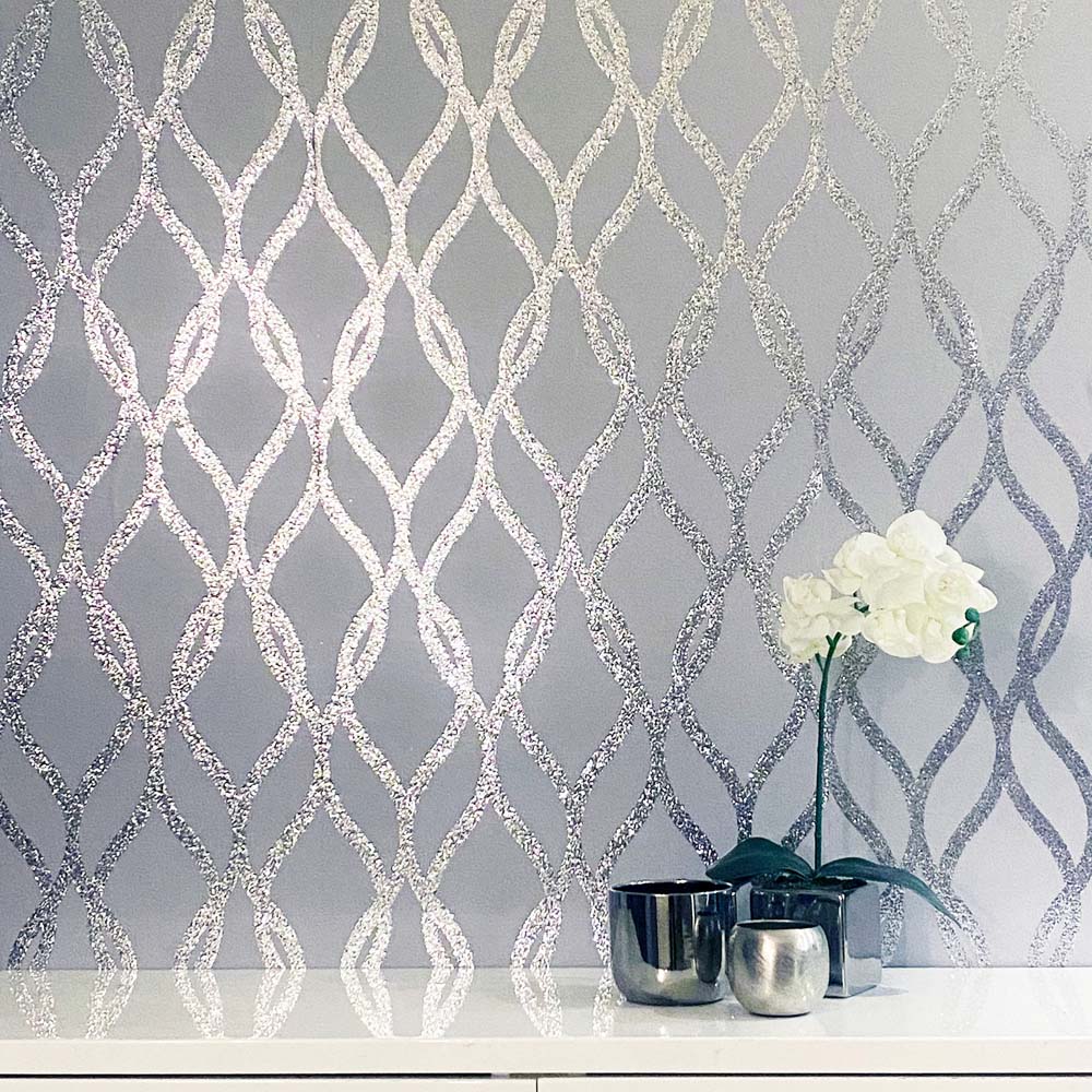 Arthouse Sequin Trellis Grey and Silver Wallpaper Image 4