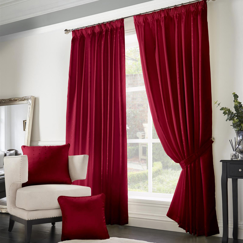 Alan Symonds Madison Red Taped Top Curtains 168 x 183cm Image 1