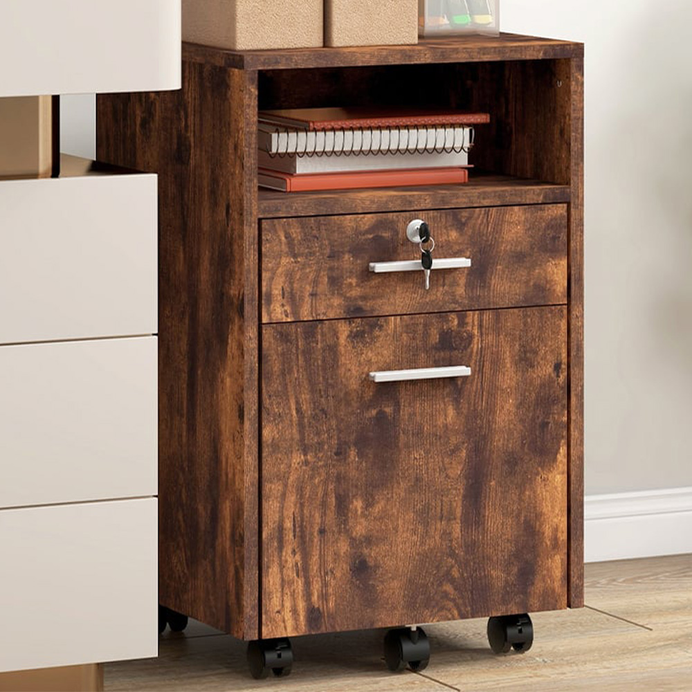 Portland Vinsetto Rustic Brown Lockable Filing Cabinet Image 1