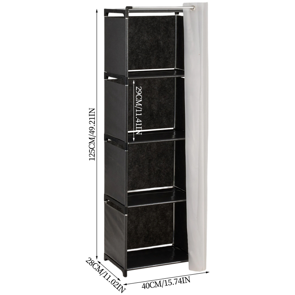Living and Home 4-Tier Black Freestanding Portable Wardrobe with Curtain Image 8