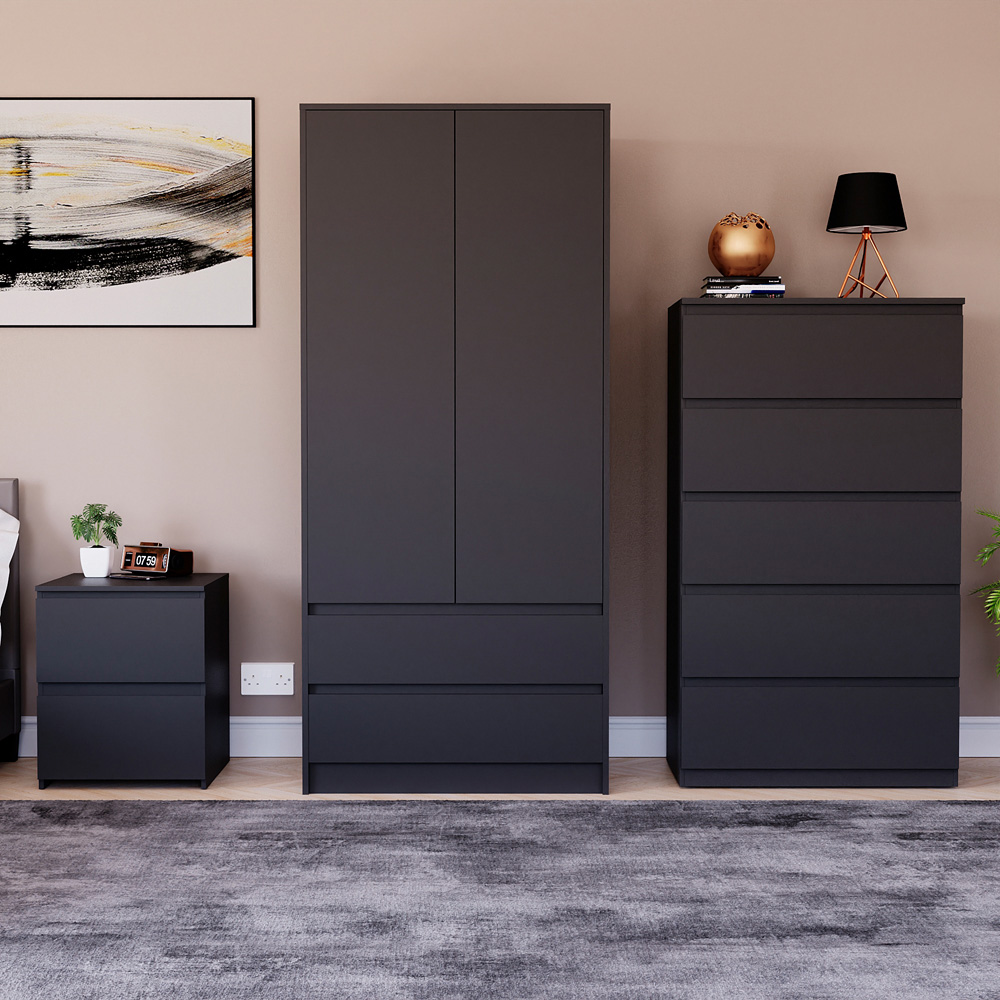 Vida Designs Denver Black 3 Piece Bedroom Furniture Set Image 1