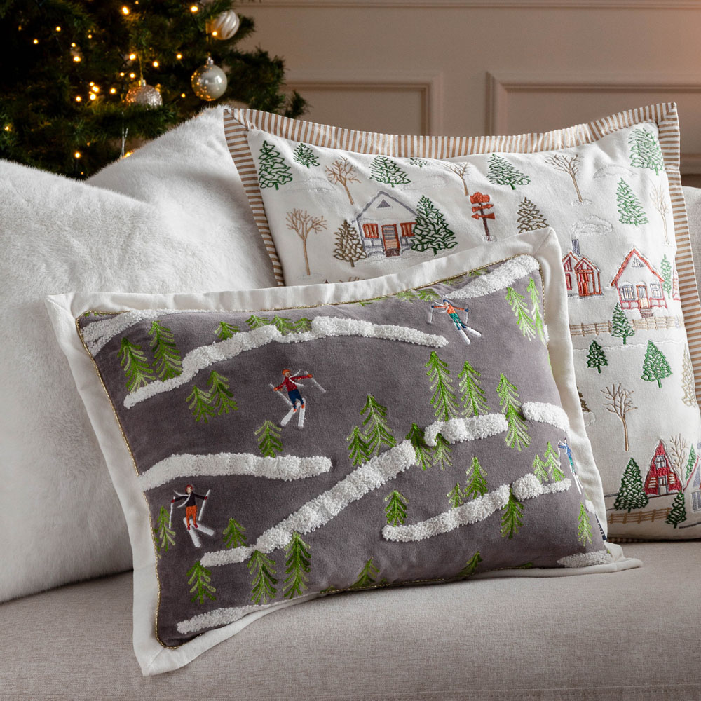 Paoletti White Winter Ski Lodges Embroidered Cushion 50 x 50cm Image 6