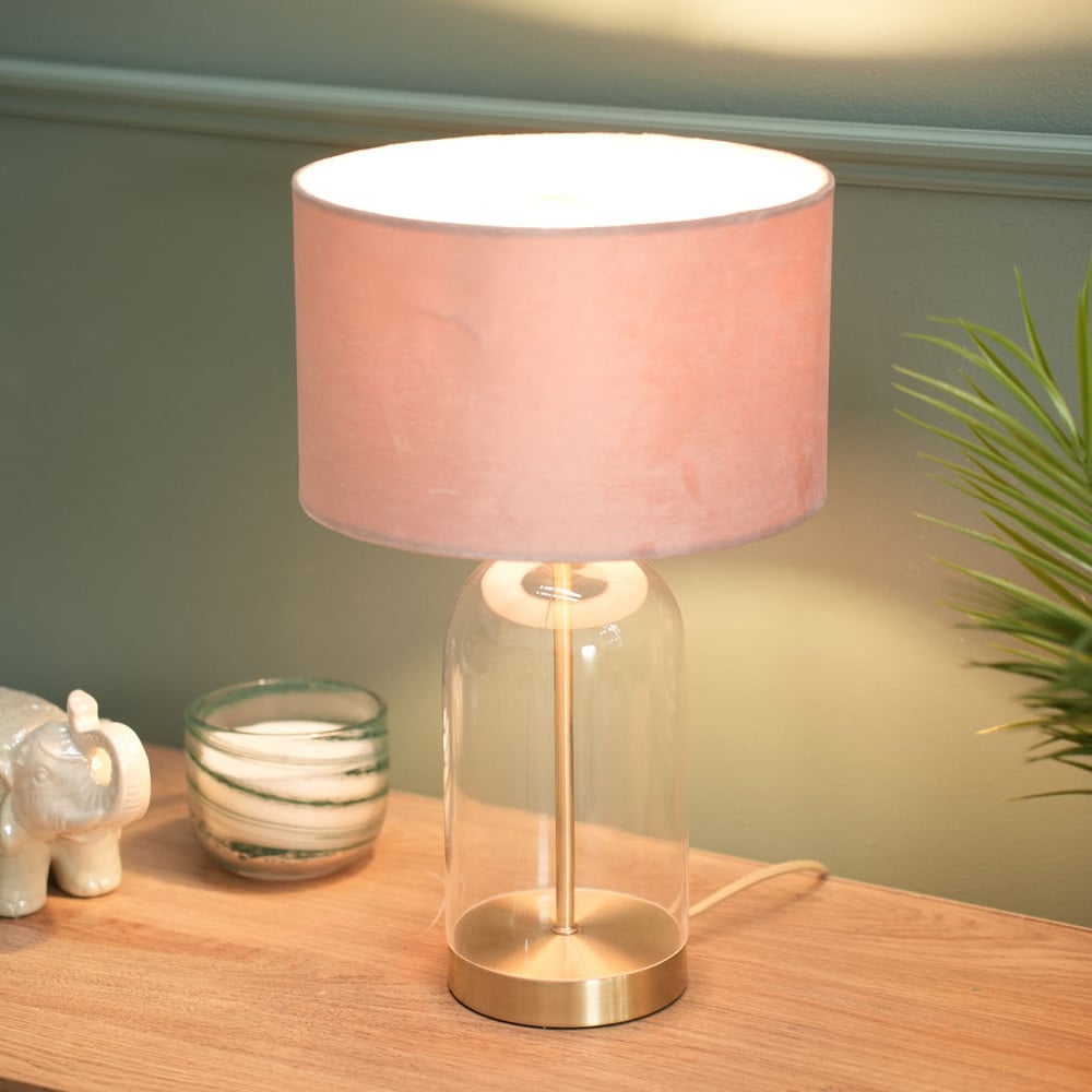 ValueLights Jessy Gold and Blush Pink Velvet Shade Glass LED Table Lamp Image 4