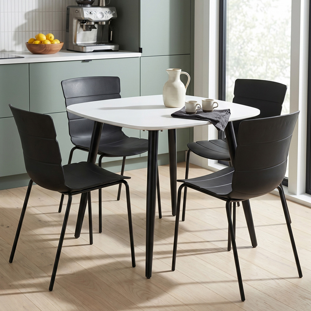 Core Products Aspen Bali 4 Seater Plastic Square Dining Set White and Black Image 1