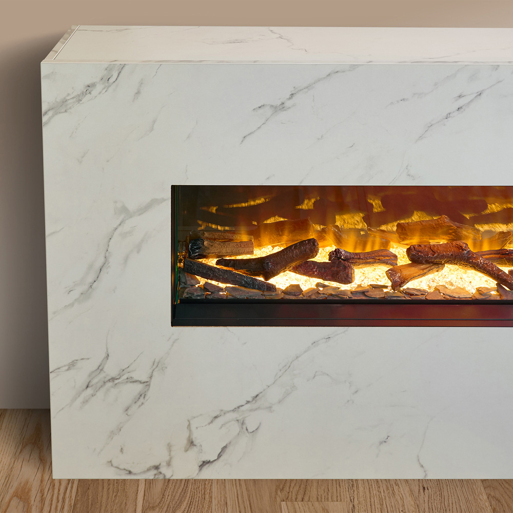 Acantha Bloc Pre-Built White Marble Effect Fully Inset Media Wall Suite and TV Board Image 5