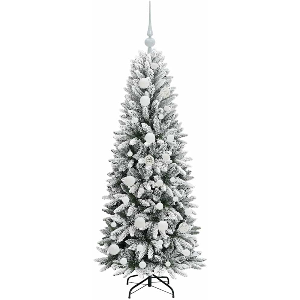 vidaXL Pre-Lit White Baubles Artificial Snow Flocked Christmas Tree 4ft Image 4