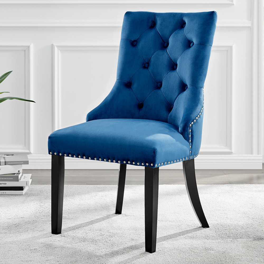 Furniturebox Kennsington Set of 2 Blue Velvet Knockerback Dining Chair Image 1