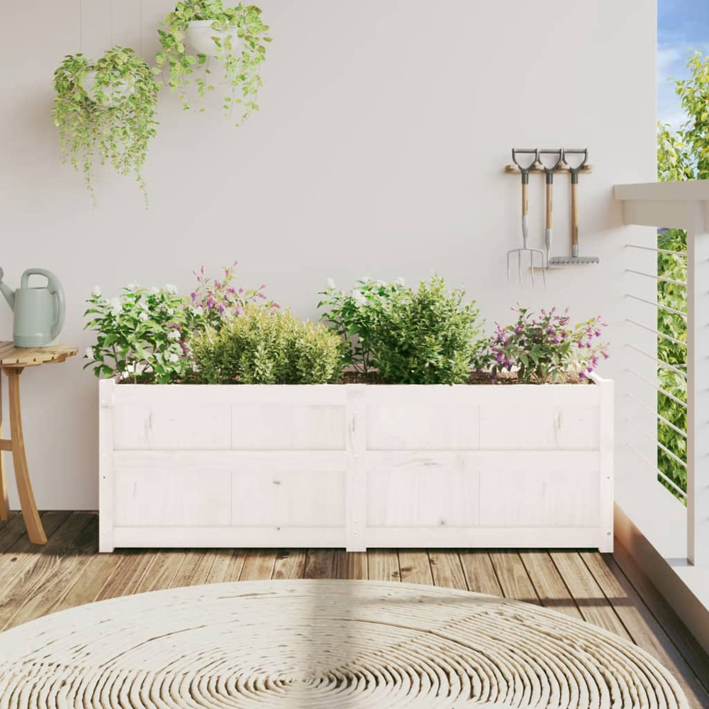 vidaXL White Pine Wood Garden Planter 150 x 50 x 50cm Image 2