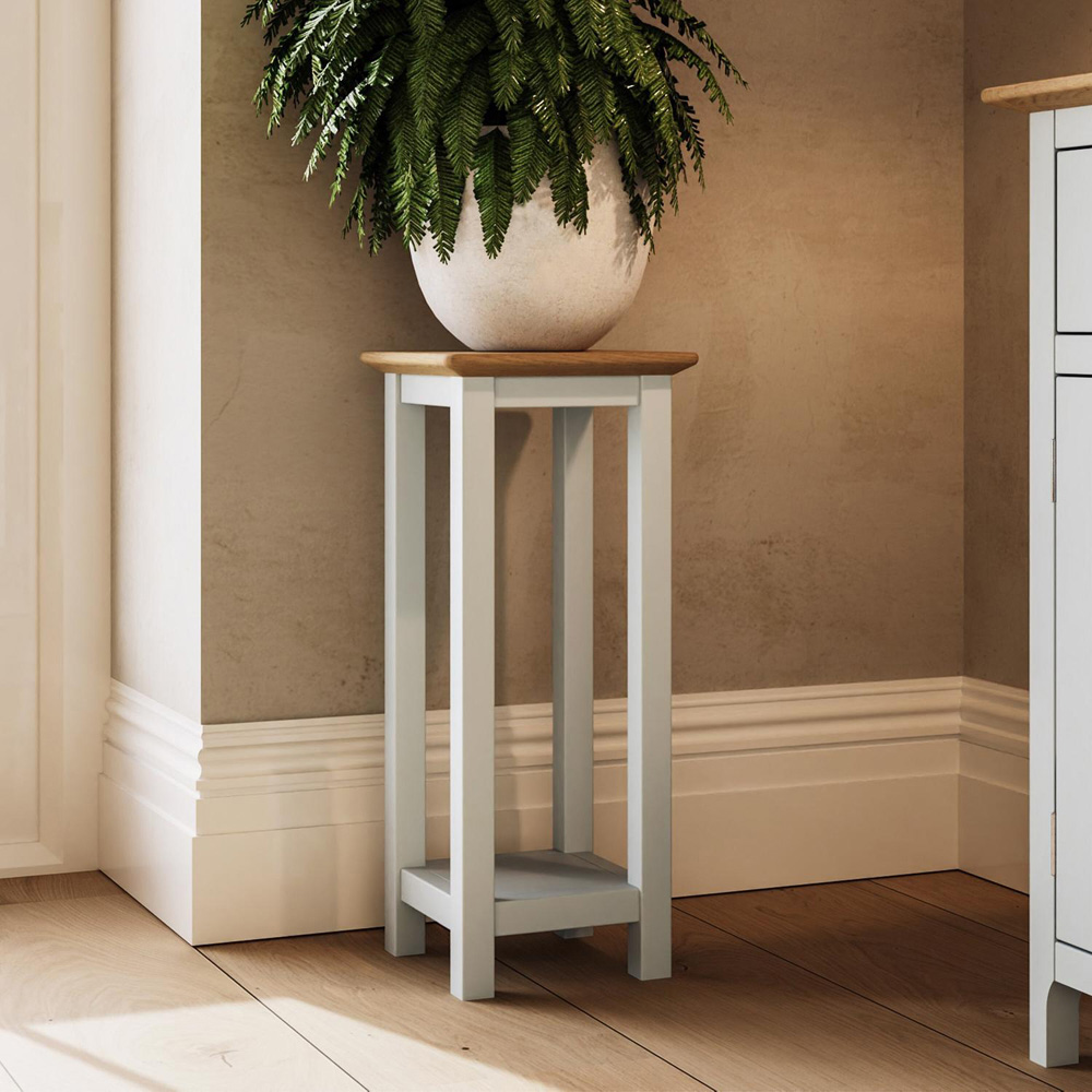 FWStyle Taberno Single Shelf White Linen and Oak Side Table Image 7