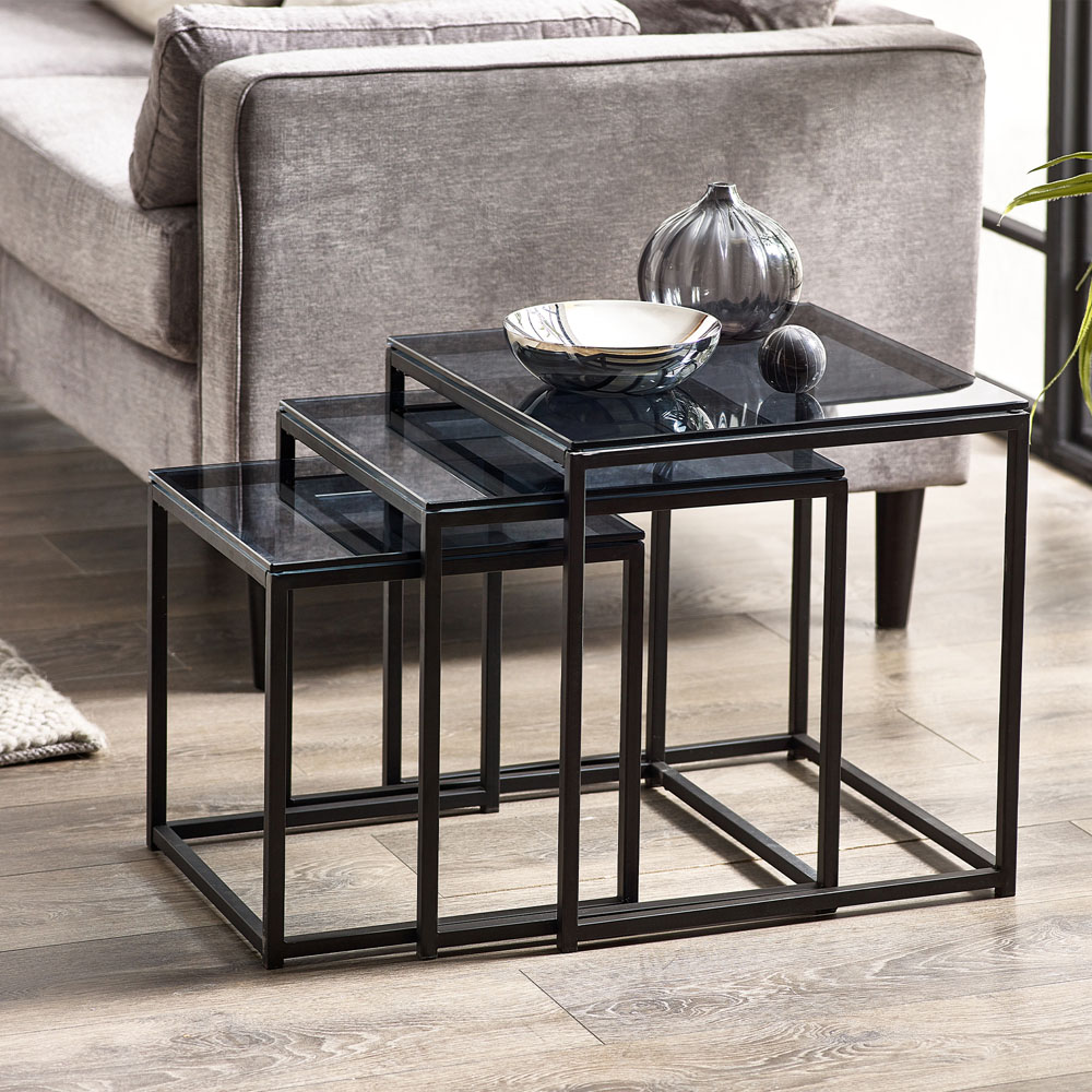 Julian Bowen Chicago Smoked Glass Nest of Tables Set of 3 Image 5