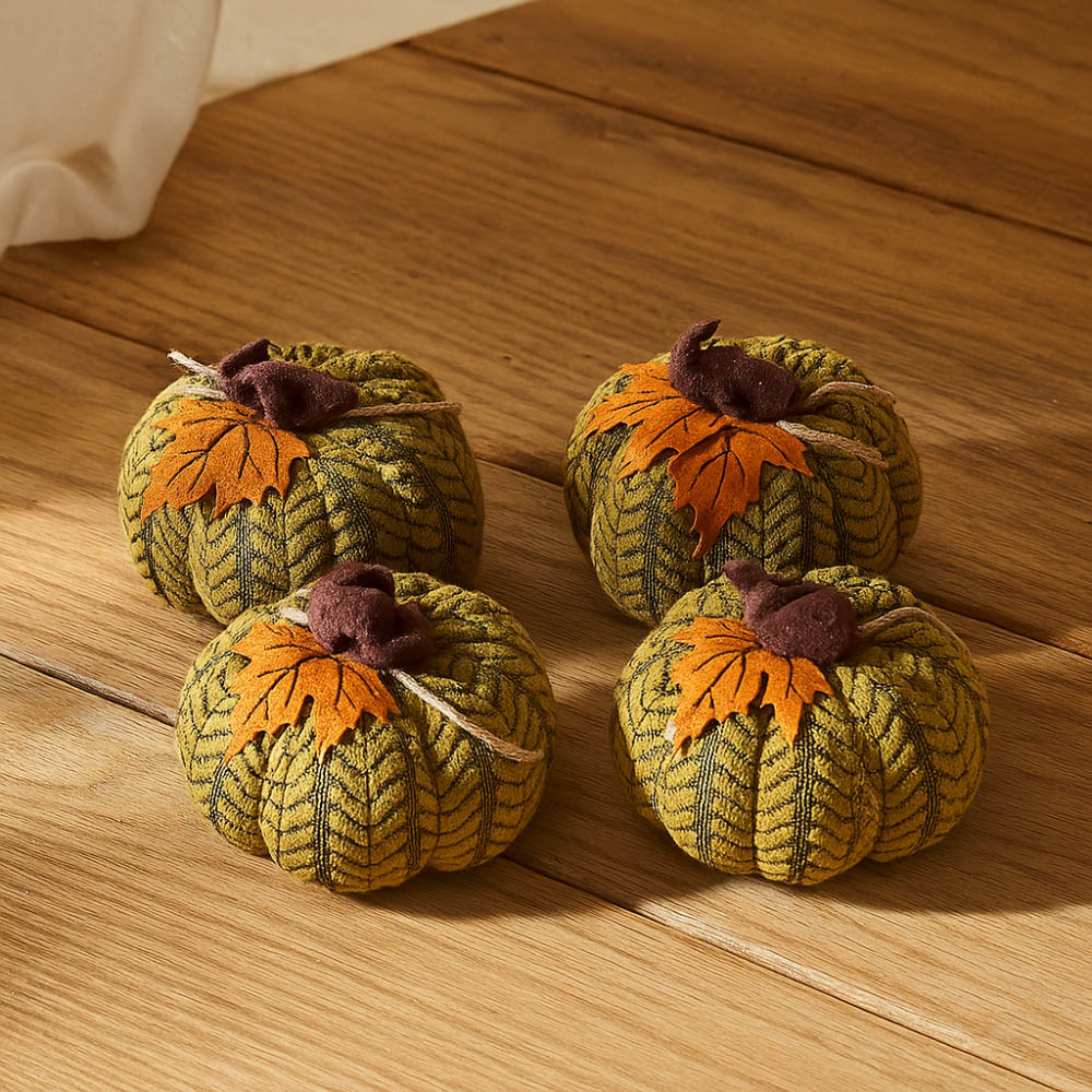Garden Mile Green Plush Pumpkin Halloween Decoration Set 16cm 4 Pack Image 2