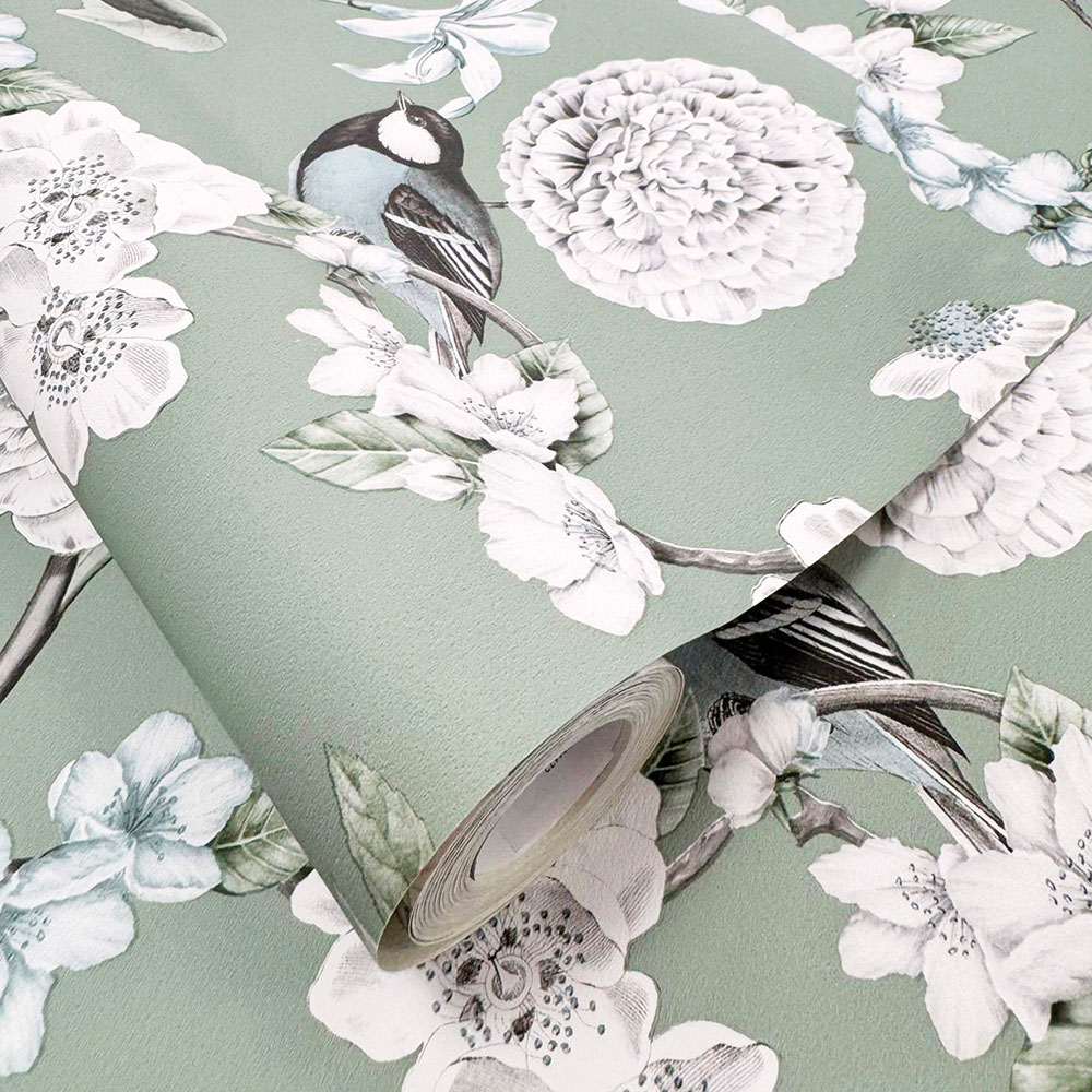 Muriva Avery Floral Green Wallpaper Image 3