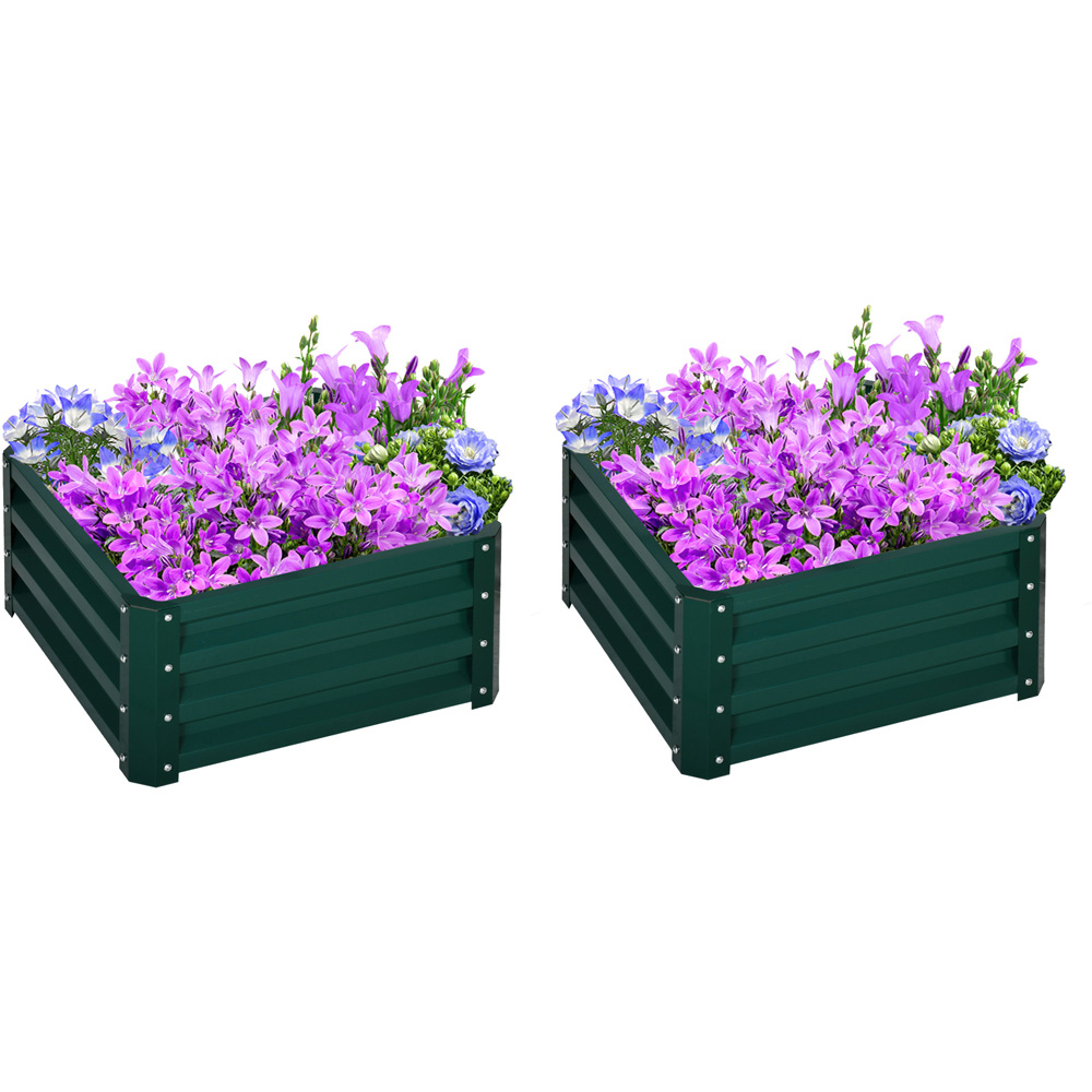 Outsunny Green Galvanised Steel Raised Garden Bed Planter 2 Pack Image 1