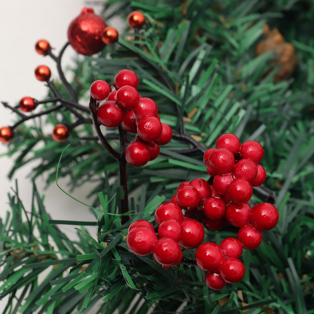 Living and Home Christmas Garland with Red Baubles Berries and Pinecones 270cm Image 7