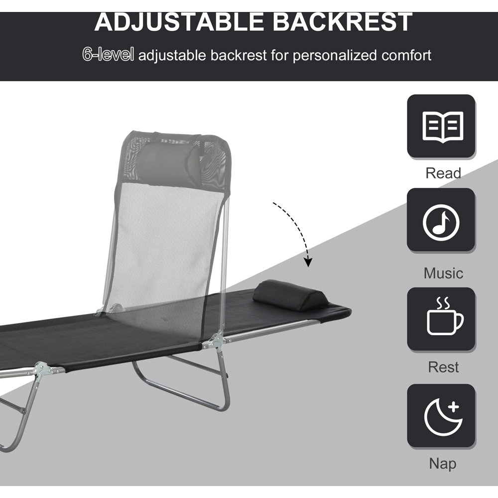 Outsunny Light Black Portable Garden Reclining Sun Lounger Image 5