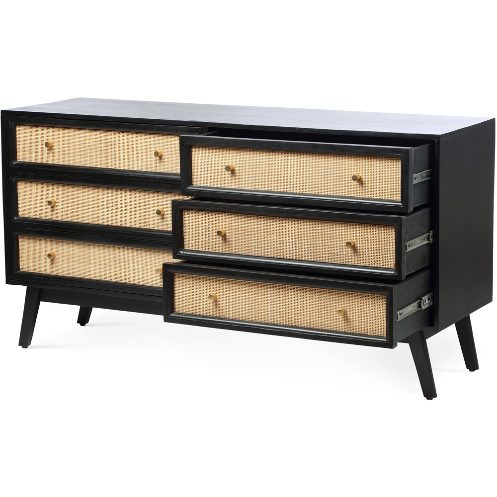 Desser Venice 6 Drawer Wide Black Rattan and Mango Wood Chest of Drawers Image 3
