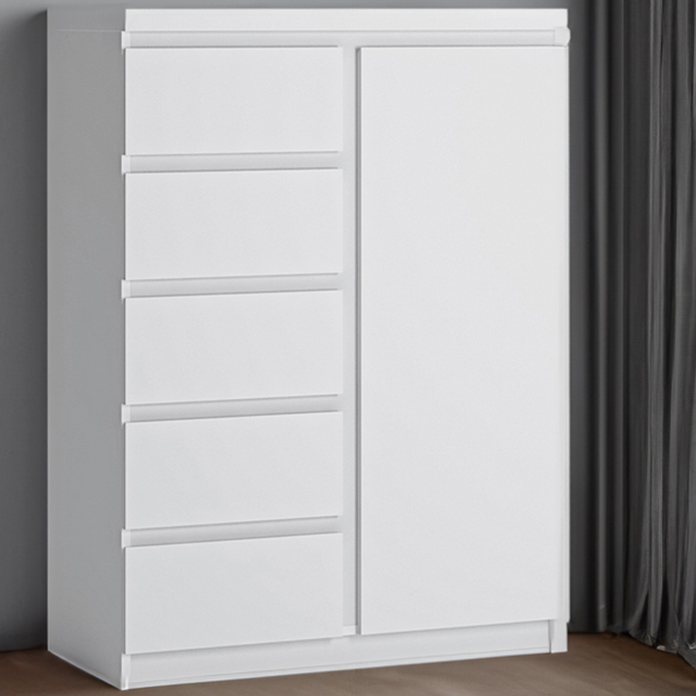 Florence Fribo Single Door 5 Drawer White Cabinet Image 1