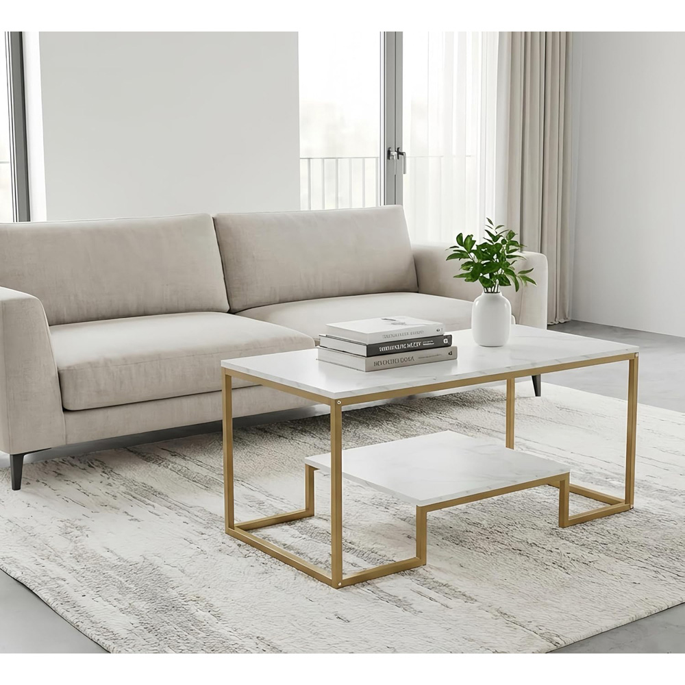 Alivio Single Shelf White Modern Industrial Coffee Table Image 4