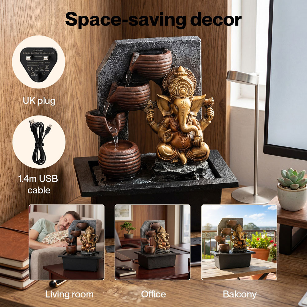 Spector Bronze Resin Indoor Tabletop Water Fountain with LED Light Image 6