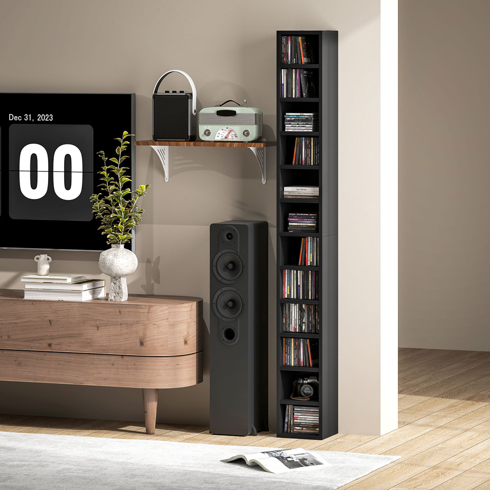 HOMCOM 204 CD Black Tall Bookshelf with Cubes Image 3